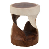 EV23628#Hilsan Carved Wood Stool Accent Table