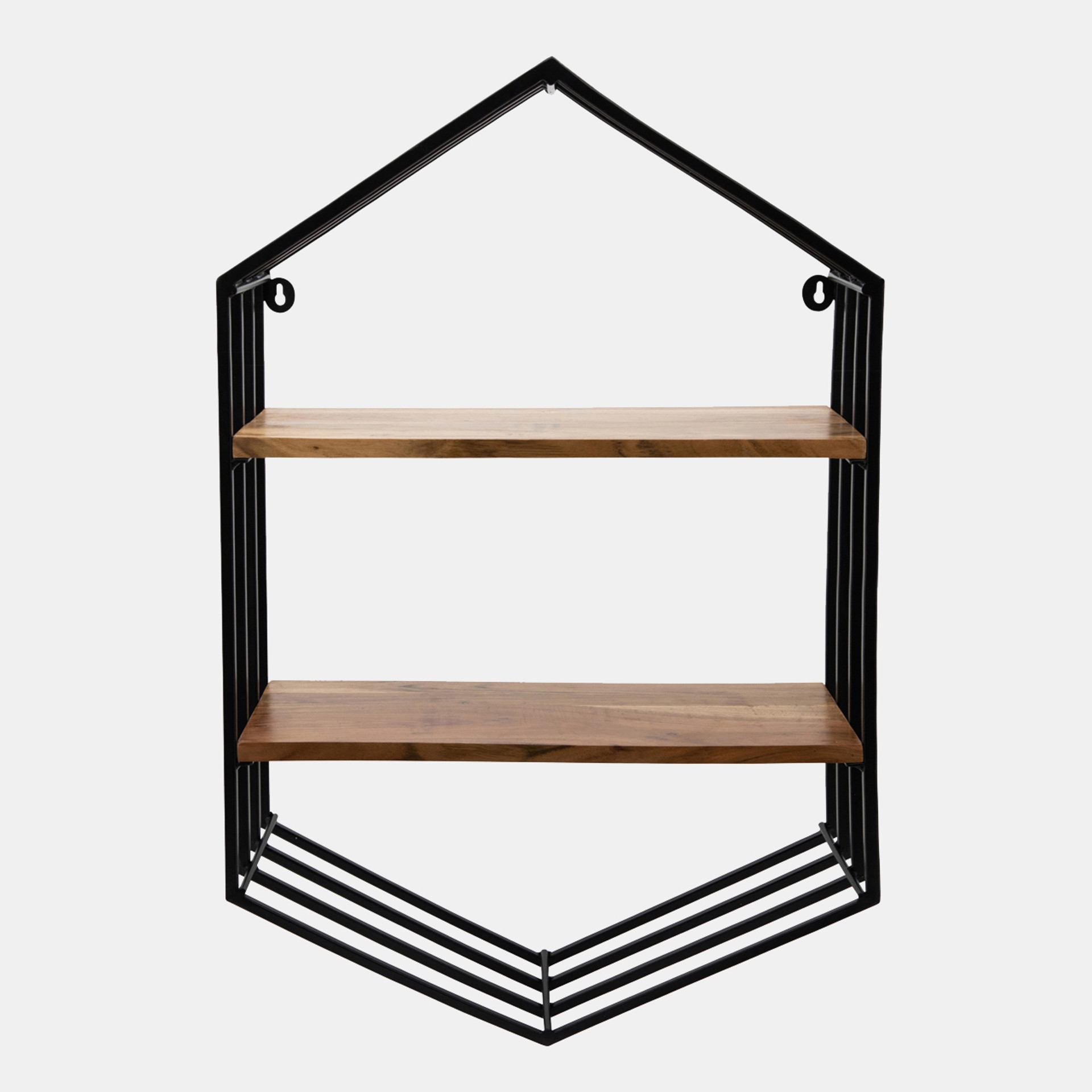 Metal/wood 20" Hexagon Mirrored Wall Shelf, Black Sagebrook Home