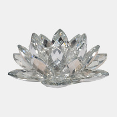 13211-01#Silver Crystal Lotus Candle Holder 8"
