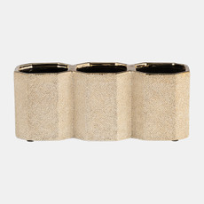 13748-06#Ceramic 4" 3-cup Pencil Holder, Champagne