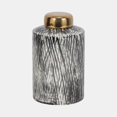 13827-02#Ceramic 10" Ginger Jar, Black/white