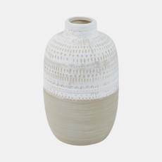 13828-03#Ceramic 8" Tribal Vase, Beige