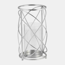 14396-03#Metal 13" Hurricane Candle Holder, Silver