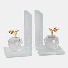 14462-05#S/2 Crystal Apple Bookends, Clear