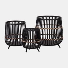 14780-03#S/3 Bamboo Footed Planters 17/14/10", Black