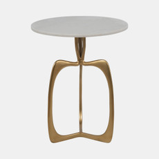 14844-01#Metal 22" Accent Table W/ White Marble, Gold  Kd