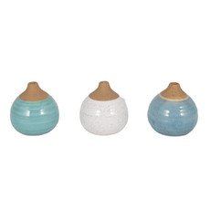 12681-01#S/3 Glazed Bud Vases, Blue/turq/white