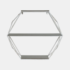 13884-07#Metal/wood 3 Tier Hexagon Wall Shelf, Gray/white