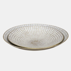 15241-02#S/2 Metal 18/21" Round Plates, Ivory/champagne