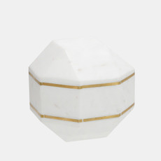 15224-01#Marble 6" Octagon Orb W/ Inlay, White