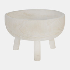 15344-02#Wood 11" Bowl With Legs, White