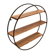 15446#Round 31.5" Wood/metal Wall Shelf, Brown