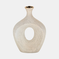 15119-04#13" Beaded Oval Vase Cut-out, Champagne