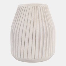 15716#Wood, 8" Ridged Vase, White