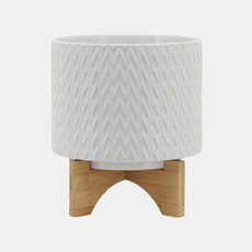 15781-02#8" Chevron Planter W/ Stand, White