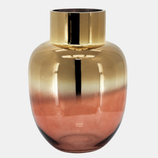 15835-02#Glass 12"h Metallic Vase, Pink/gold