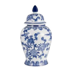 15735-01#18" Temple Jar Bird/flower, Blue