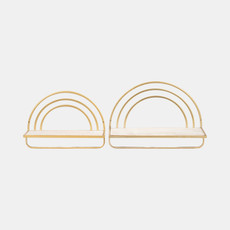 15869-01#Set/2 Wood/metal Rainbow Style Sheves, Wht/gld