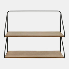 14401-02#Metal /wood 20" 2 Tier Wall Shelf, Black/brwn