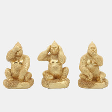 15879-01#Resin, S/3 Hear, Speak, See No Evil Gorillas, Gold