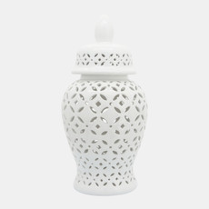 15910-02#24" Cut-out Daisies Temple Jar, White