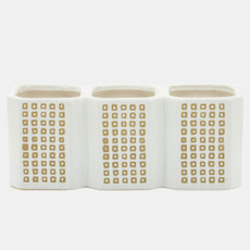 16018-04#3-cup Dotted Pen Holder, Beige