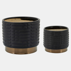 14949-02#S/2 Maze Metallic Planters  6/8", Black