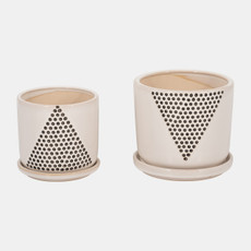 16271-01#S/2 5/6" Triangle Dots Planter W/ Saucer, White