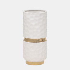 16324-02#5x10"h Belted Vase, White/gold