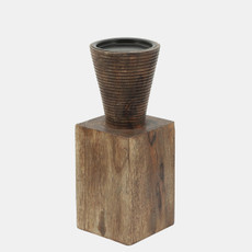 16370-03#Wood, 10"h, Geometric Candle Holder, Brown