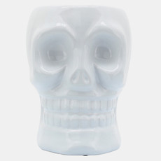 16385-04#Cer, 6" Skull Vase, White