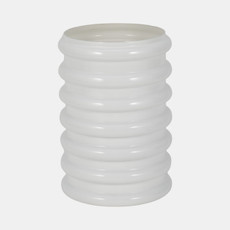 16466-01#Glass, 9"h, Scallop Vase, White