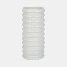 16466-02#Glass, 14"h, Scallop Vase, White