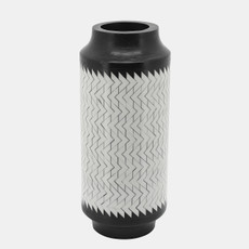 16498-01#Resin 14"h Chevron Vase, Blk/white