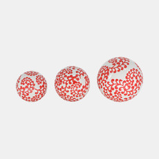 16551-08#Cer, S/3 Fern Orbs, 4/5/6" White/red