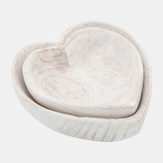 16568-01#Wood, S/2 9/10" Heart Bowls, White
