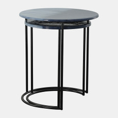 15219-04#Metal, S/2 22/24" Round Side Tables, Ombre Black