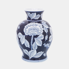16643#Cer, 9"h Flower Vase, Blue/white