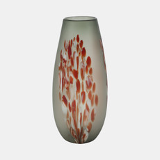 16692-01#Glass, 17''h, Frosted Vase With Red Detail-gray