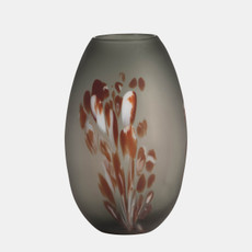 16692-02#Glass, 12''h, Frosted Vase With Red Detail-gray