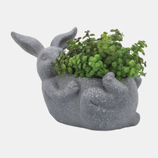 16749-01#Resin, 15"d  Laying Bunny Planter, Gray