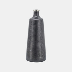 15534-04#Glass, 14"h Vase W/ Ring, Black