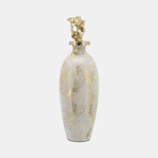16767-02#Glass, 20"h Metal Vase Tribal Topper,  White/gold