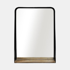 16765-01#Metal, 22x30 Mirror W/ Shelf, Black/brown
