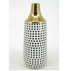 16808-01#Cer, 16"h Polka Dots Vase, Gold/white