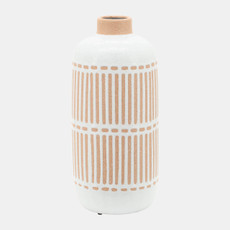 16837-01#Cer, 12" Round Aztec Vase, Ivory