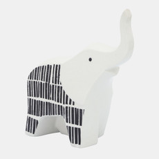 16888-02#Cer, 7"l Elephant Trunk Up, Black/white