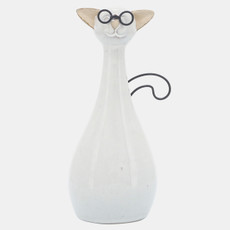 16941-02#Cer, 7"h Chubby Cat W/ Glasses, Beige