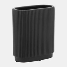 16937-04#Cer, 8"h Ridged Vase, Black