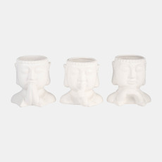 16960-01#Cer, S/3 7"h Buddha Head Planters, White